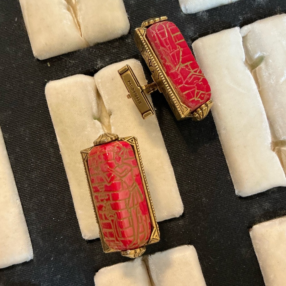 Vintage Egyptian Carnelian Hieroglyphics Cuff Links